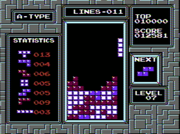 A-Type game screenshot of the official NES version of Tetris